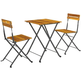 Outsunny Bistrotisch-Mit-2-Stühlen 3er Set Akazienholz Stahl Teak , Teakfarben , Metall , 3-teilig , rechteckig , Gartenmöbel, Gartengarnituren, Gartenmöbel-Sets