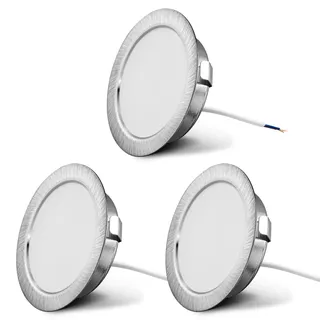 KYOTECH 3er Set LED Möbelleuchte 230V,3.5W LED IP44 G4 15mm Flache Möbel Einbaustrahler in Edelstahl gebürstet Optik,3000K Warmweiß,Küchenhaube Leuchte,Badleuchte Einbauspot