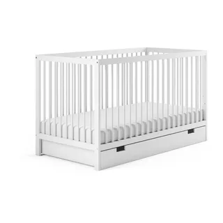 Kids Collective Babybett Kinderbett Gitterbett 70x140 cm mit Schublade , herausnehmbare Sprossen | Buchenholz weiss sehr stabil Europe - Weiß