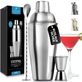 Zulay Kitchen Premium Cocktail Shaker 700ml, Cocktail Set aus Edelstahl, Boston Shaker mit integriertem Sieb, doppelseitigem Jigger und Kombi-Stößel-Rührlöffel – Pro Bar Zubehör, Barkeeper Mixer Set