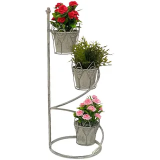 DanDiBo Blumentreppe Rund mit 3 Töpfen Metall Weiß Grau 75 cm 96131 , 28x75x13 cm , Wohnzimmer, Wohnzimmertische, Blumenständer