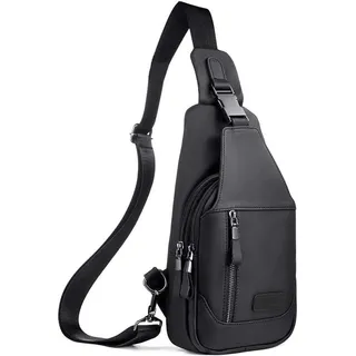 Leathario Brusttasche Herren Echtes Leder Schwarz Vintage Look 30x17x8cm