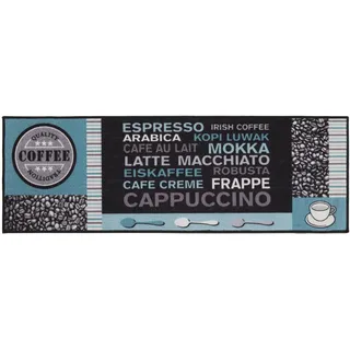 andiamo Teppich Läufer Cafe Creme - Küchenläufer Flur Läufer mit Kaffe Schriftzügen - Küchenteppich Küchenläufer 50 x 150 cm Grau-türkis