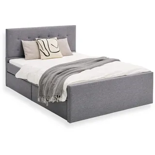 Homestyle4u Polsterbett 140x200 Grau Doppelbett Mit Lattenrost 4 Schubladen - Grau