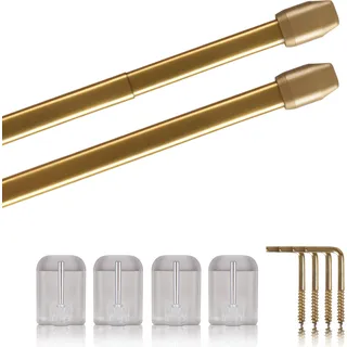 Vitragestangen gold - messing glänzend 60 - 90 cm + 4er Klebehaken - Gold