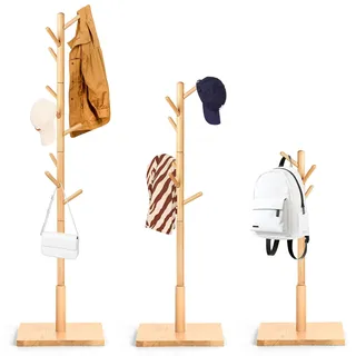 Relquorax Garderobenständer, Kleiderständer aus Buchenholz Massivholz in Baumform für Kleidung, 9 Haken, 180 x 38 x 38 cm, für Jacken, Hüte, Taschen, Eingang, Flur, Büro, Schlafzimmer (Natur)
