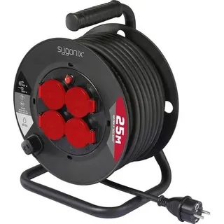 Sygonix SY-10236129 Kabeltrommel 25 m Schwarz Schutzkontakt-Stecker