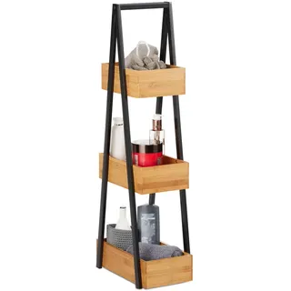 Relaxdays Badregal Natur Schwarz 3 Ablagen , Hellbraun , Holz, Metall , 18x81x30 cm , Wohnzimmer, Regale, Bücherregale