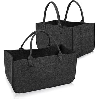 HENGMEI Filztaschen für kaminholz 2 Stück Kaminholztasche Faltbar Filzkorb Kaminholzkorb Einkaufstasche Henkeltasche für Holz, Zeitungen, Maße 50 x 25 x 25 cm (TYP A, Dunkelgrau)