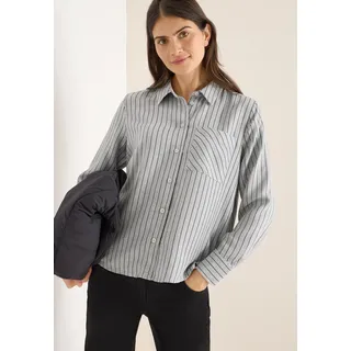 Hemdbluse CECIL, Damen, Gr. M (40), luna grau melange, Web, Obermaterial: 98% Viskose, 1% Polyamid, 1% metallisierte Fasern, gestreift, bequem hüftbedeckend, Rundhals, 1-Knopf-Manschette, Blusen Hemdbluse, Streifen Flanell-Hemdbluse