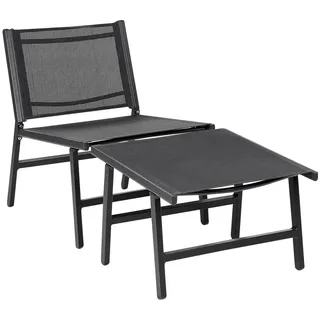 Beliani Gartenstuhl Aluminium schwarz mit Fußhocker Marceddi , Schwarz , Textil , 54x70x60 cm , Gartenmöbel, Gartensessel, Gartenstühle