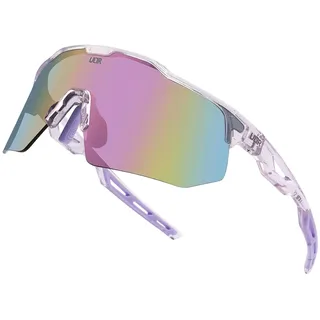 ULTR Sportbrille AERO, Sonnenbrille für Herren & Damen, TR90 Rahmen, für Sport wie Radfahren MTB Sportsonnenbrille Radbrille Sportbrille Fahren Angeln Baseball Laufen (Clear-Purple (Lila Glas))