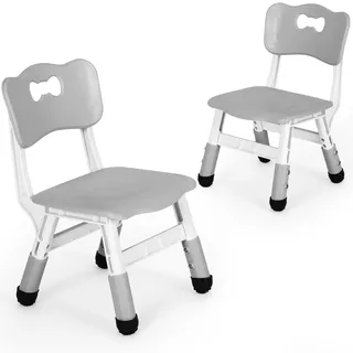 Clevich Kinder Schreibtischstuhl 2PCS, Kinderstuhl Plastik bis 100KG, Kinder Stuhl Höhenverstellbar, mit Rückenlehne, ab 2 Jahr, Schule, Kinderzimmer, Tagespflege, Kindermöbel (Grau, 2PCS)