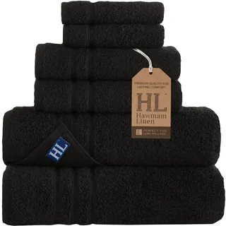 Hawmam Linen Schwarzes 6er-Pack Badetuch-Sets Leinen für Badezimmer Original türkische Baumwolle weich, saugfähig und Premium 2 Bad, 2 Hand, 2 Waschlappen