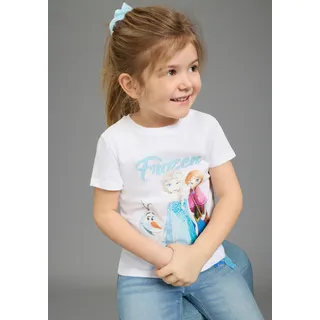 T-Shirt KIDSWORLD "FROZEN: ELSA & ANNA - Disney Shirt", Mädchen, Gr. 104/110, weiß, Single Jersey, Obermaterial: 100% Baumwolle, bedruckt, Basic, Basic normal, Rundhals, abgesteppte Kante, Shirts T-Shirt, Kurzarm, Rundhalsausschnitt, bedrucktes Single Jersey, Topseller