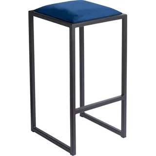 FERRO Barhocker 64 cm Blau – Moderner Metall Barstuhl ohne Lehne im Loft-Stil mit Gepolstertem Sitz - Blau