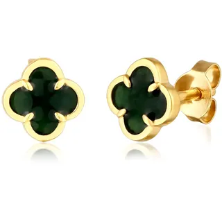 Paar Ohrstecker ELLI "Ohrringe Ohrstecker Kleeblatt Emaille 925 Sterling Silber vergoldet" Gr. 8, grün, Ohrringe, Damen, Silber 925 (Sterlingsilber), Paar Ohrstecker