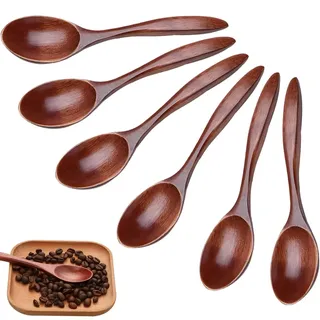 Holzlöffel Klein, 6 Stück Honiglöffel Holz, Holzlöffel Set Mischen Rühren Kochen Wooden Spoon für Heiße Schokolade Honig Kaffee Tee Küchenzubehör(Braun)