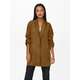Langjacke ONLY "ONLJOLINE FAUX SUEDE COAT LIFE CC OTW", Damen, Gr. XS, braun (cognac), Web, Obermaterial: 92% Polyester, 8% Elasthan, unifarben, regular fit Po-bedeckend, tiefer V-Ausschnitt, mit Riegel, Jacken Langjacke, mit Reverskragen, weiches Wildlederimitat