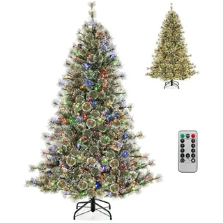 COSTWAY 180cm Künstlicher Weihnachtsbaum mit 350 LEDs, Tannenbaum Christbaum mit Scharnierstruktur & 360° Schnellanschluss - Grün