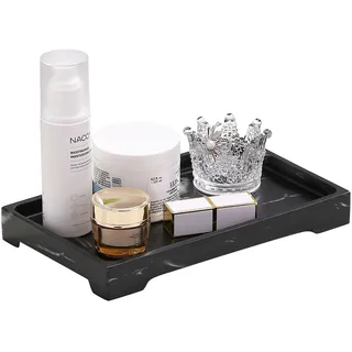 Luxspire Waschtisch Tablett, Aufbewahrungstablett Harz-Badewannenablage Badezimmertablett Schwarzes Tablett, Waschtisch-Organizer für Gewebe, Kerzen, Seife, Handtuch, Mittlere Größe - Tinte Schwarz