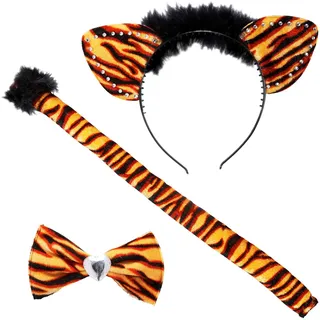 w widmann milano party fashion 8738E - Verkleidungsset Tiger, Ohren, Fliege und Schwanz, Tier, Raubkatze, Mottoparty, Karneval