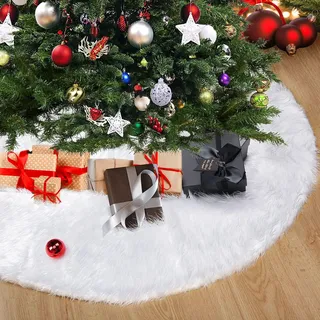 Forhandy 120cm Weihnachtsbaumdecke Rund Weihnachtsbaum Christbaumdecke Weiß | Plüsch Christbaumständer Teppich für Weihnachtsbaum Dekoration Bodendekoration