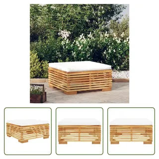 The Living Store Gartenhocker mit Creme Kissen Massivholz Teak - Creme