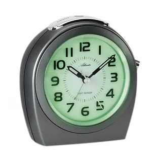 Atlanta 1668/4 Wecker Quarz analog anthrazit leise ohne Ticken mit Licht Sensor - Grau