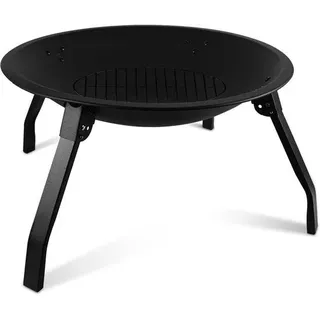 Unyqoos® Feuerschale mit Grillrost – aus Gusseisen, Ø 55 cm, Höhe 28 cm, klappbares Gestell, ideal für Garten & Camping - Schwarz