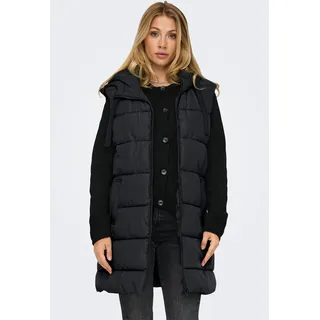 Steppweste ONLY "ONLCLAIR PUFFER HOOD WAISTCOAT OTW CC", Damen, Gr. M, schwarz, Steppware, Obermaterial: 100% Polyester, unifarben, Po-bedeckend, Westen Steppweste