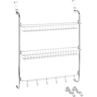 Avilia Tür-Organizer für Küche und Bad – Organizer für Utensilien und Flaschen mit 2 Körben und 6 Haken, aus PVC, 59 x 78,5 x 16,5 cm, verchromt