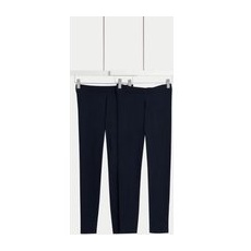 Girls M&S Collection 2pk Adaptive Cotton Rich Leggings (2-16 Yrs) - Navy, Navy - 5-6 Years