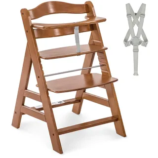 hauck Alpha+, Walnut - Mitwachsender Holzhochstuhl aus Buche für Kinder ab 6 Monaten bis 90 kg - Inklusive 5 Punkt Gurt, Schrittgurt, Schutzbügel - Kompatibel mit viel Zubehör