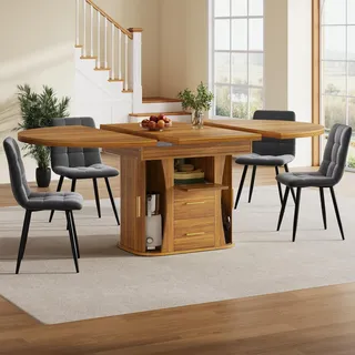 okwish Esstisch Ausziehbar Runder Tisch Ausziehfunktion Ovale Tischform Esszimmertisch Küchentisch mit  Stauraum Modernes Wohnen Platz für bis zu 6 Personen Nussbaum - Braun
