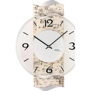 AMS 9624 Wanduhr Quarz analog Holz Birke-Optik mit Glas modern geschwungen - Hellbraun