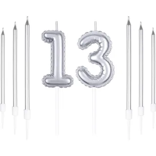 Silber 13th Geburtstagskerze, Silber Zahl 13 Kerzen für Kuchen, Silber dünne Party Kerzen, Happy Birthday Kerzen, Silber Kuchen Kerzen Kuchen Toppers für Mädchen Jungen Frauen Männer Geburtstag Dekor