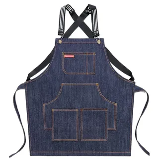 Watwass Jeans Schürze Herren Kochen Grillen mit Tasche Baumwolle Kittel-schürze Damen Restaurant Café Bäckerei