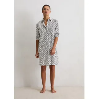 Nachthemd MARC O'POLO "Mix-n-Match Cotton", Damen, Gr. M, N-Gr, weiß, Jersey, Obermaterial: 95% Baumwolle, 5% Elasthan, loose fit kniefrei, V-Ausschnitt, Kleider Nachthemd, dezente Knopfleiste, Langarm, Cotton