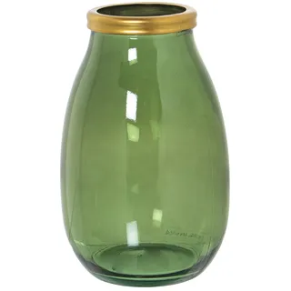 Recycelte Videovase in Grün mit Goldener Kante, 18 x 28 cm, Öffnung 9 cm