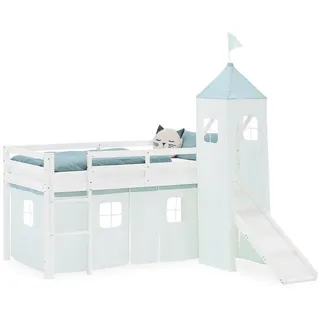 Homestyle4u Hochbett 90 x 200 cm Kiefer massiv lackiert Weiß/Mint