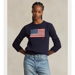Polo Ralph Lauren für Damen. 211896939001 Baumwollpulli mit Marineflagge (L), Lässig, Baumwolle
