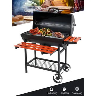 Holzkohle Grillwagen Holzkohlegrill Barbecue Ø 70 x (l) 95,5 cm kohle Smoker BBQ