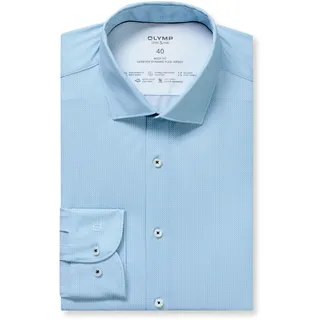 Langarmhemd OLYMP "Level Five 24/Seven", Herren, Gr. 39, N-Gr, blau (bleu), Jersey, Obermaterial: 86% Polyamid, 14% Elasthan, normal, 2-Knopf-Manschette, Hemden Langarmhemd, Businesshemd, body fit, Modern Kentkragen, Jersey, bügelleicht