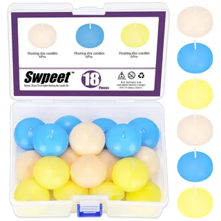 Swpeet Schwimmkerzen-Set, 3,8 cm, elfenbeinfarben/gelb/blau, geruchlos, schwimmende Scheiben, Kerzen, tropffrei, handgerollt, Paraffinwachs, Baumwolldochte für Tafelaufsätze, Hochzeiten, Partys und