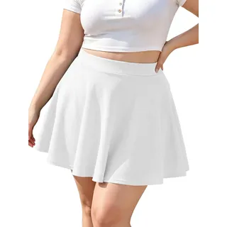 Moon Wood Damen Basic Lässig Mini Skater Rock Kurz Hohe Taille Große Größen | Informell Ausgestellter Minirock Faltenrock Stretch Röcke Mit Breitem Bund Plus Size