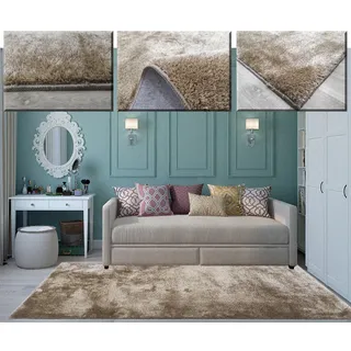 Tadi & Imperio1979 Kombinations-Teppich mit langem und kurzem Flor, für Wohnzimmer, Wohnzimmer und Esszimmer, Farben Gold und Beige, sehr weich
