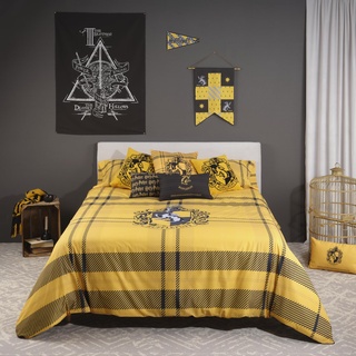 BELUM | Bettbezug Harry Potter, Bettbezug mit Knöpfen 100% Baumwolle, Modell Classic Hufflepuff für Betten mit 90 cm (155 x 220 cm)