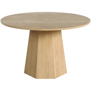 Modfu Esstisch aus MDF 120x120 cm Eichefarben rund für 4-6 Personen im skandinavischen Stil , Holzwerkstoff , 120x75x120 cm , Esszimmer, Esstische