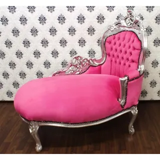 Casa Padrino Barock Kinder Chaiselongue Rosa / Silber - Recamiere im Antik Stil - 101 x 51 x 93 cm - Rosa